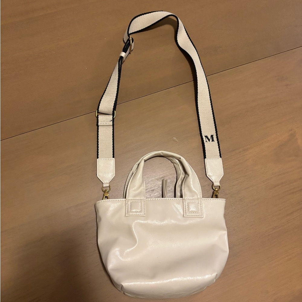 Zara White “M” Monogram Mini Tote Bag